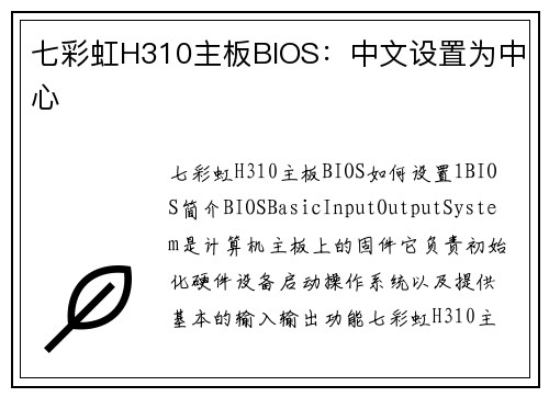 七彩虹H310主板BIOS：中文设置为中心